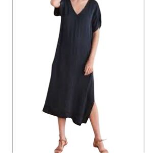 Y2K Vintage Donna Karan DKNY M Romantic Black Sheer Silk Maxi Duster Side Split